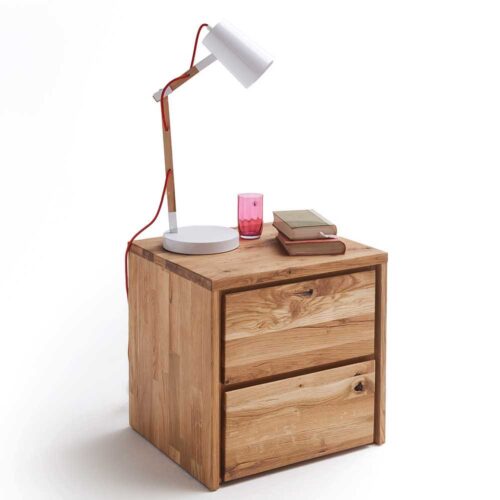 Nachttischkommode aus Wildeiche Massivholz Griffmulden