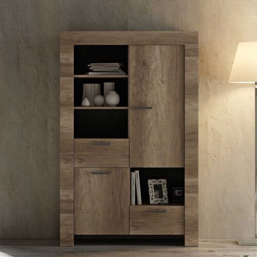 Wohnzimmer Highboard in Wildeichefarben Wangengestell