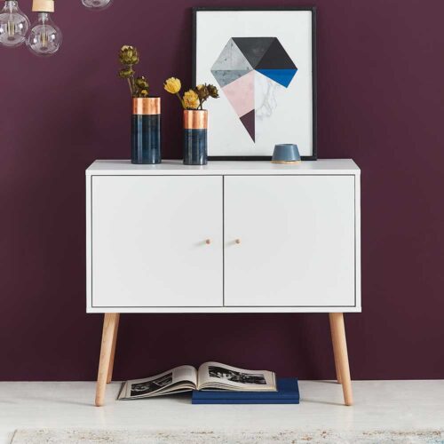 Kleine Kommode mit Türen Weiß und Buche