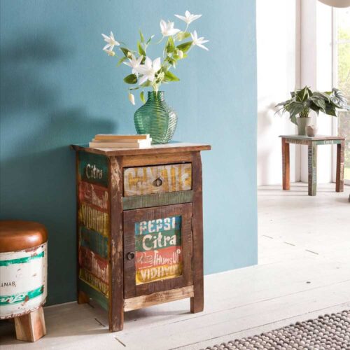 Design Nachtschrank im Shabby Chic Look Mangobaum Massivholz