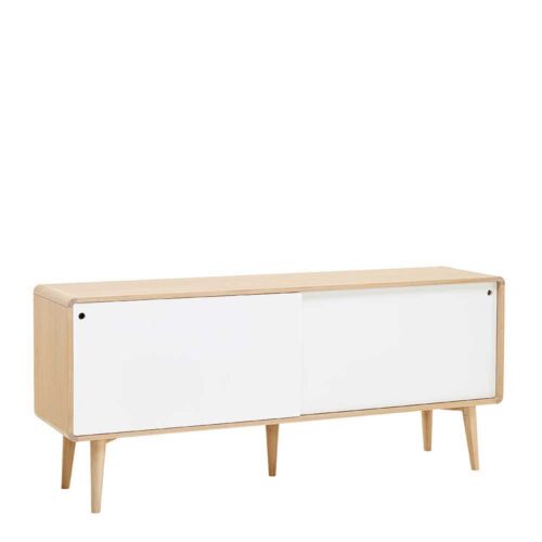 Retro Sideboard in Weiß und Eiche Bianco Schiebetüren