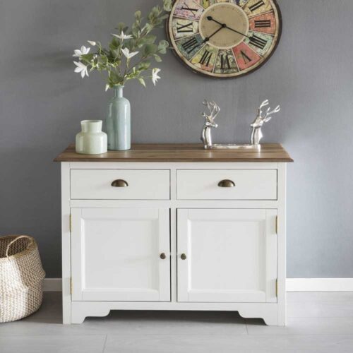 Landhausstil Kommode in Weiß und Kiefer Massivholz 110 cm breit