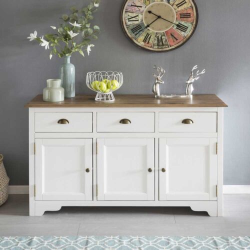 Massivholz Sideboard in Kiefer und Weiß Landhausstil