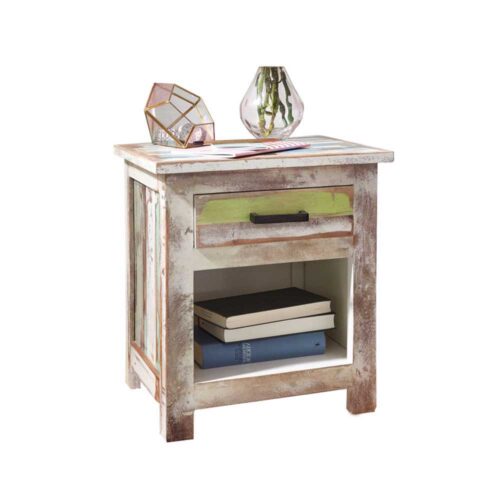 Shabby Chic Nachtkonsole in Bunt Mangobaum Massivholz