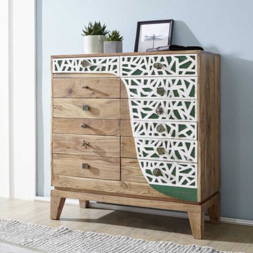 Design Schubkastenkommode in Weiß und Grün verziert Akazie Massivholz