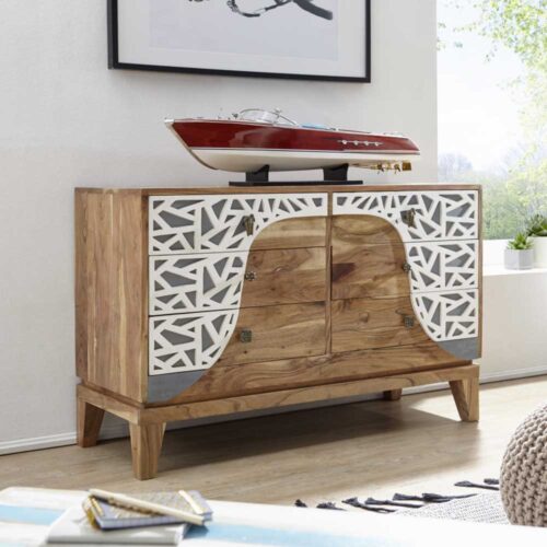 Wohnzimmer Sideboard in Weiß und Grau verziert Akazie Massivholz