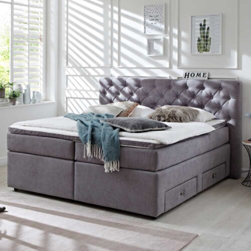Boxspring Bett aus Webstoff Grau 180x200 cm