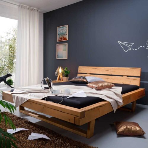 Balken Holzbett in Eichefarben gebeizt und geölt Kiefer Massivholz