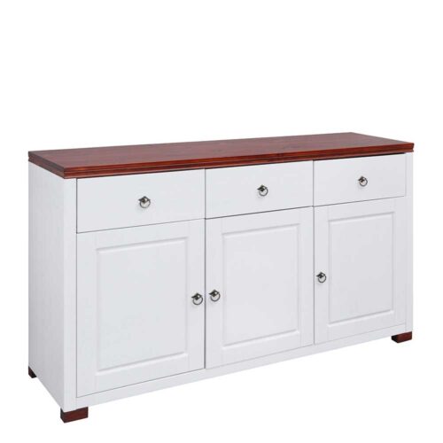 Massivholz Sideboard im Landhausstil Weiß und Kirschbaumfarben