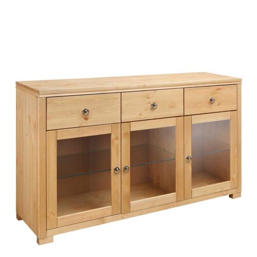Holz Sideboard im Landhausstil Kiefer massiv geölt Glastüren