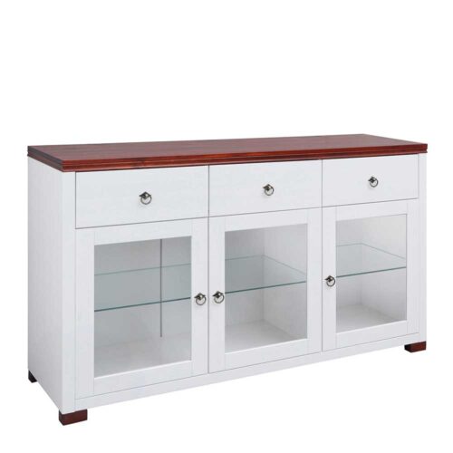 Glastüren Sideboard im Landhausstil Weiß und Kirschbaumfarben