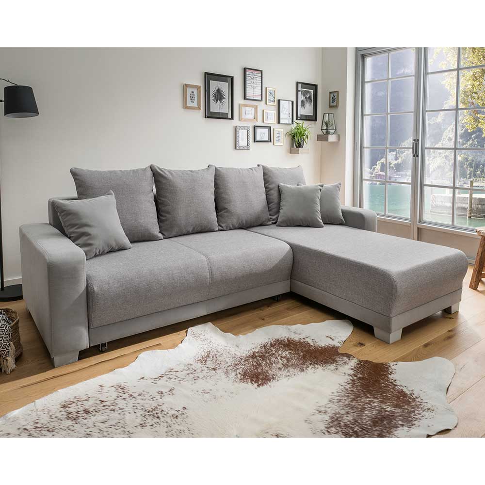 Microfaser Couch in Hellgrau Schlaffunktion und Bettkasten -  moebel-Liebe.com