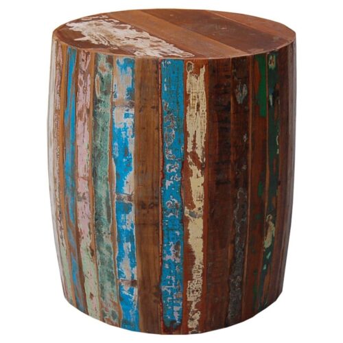 Hocker rund aus recyceltem Massivholz