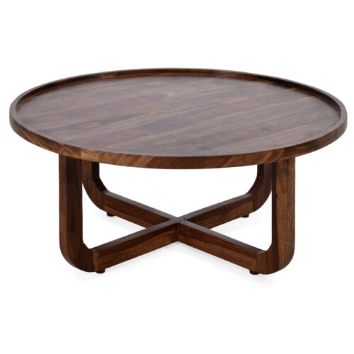 Couchtisch Sheesham Massivholz Rund 85 x 36 cm mit Metallgestell