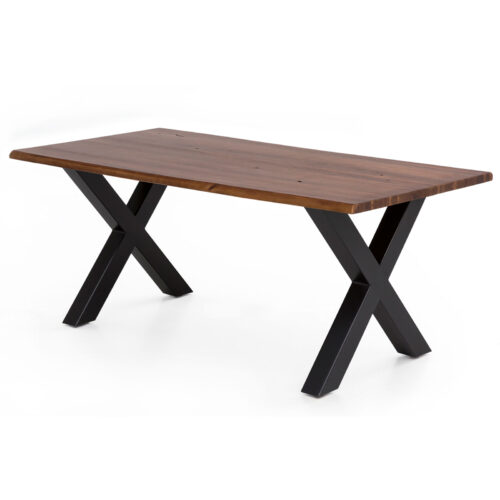 Esstisch Byra Natur lackiert mit Baumkanten X-Gestell in Schwarz