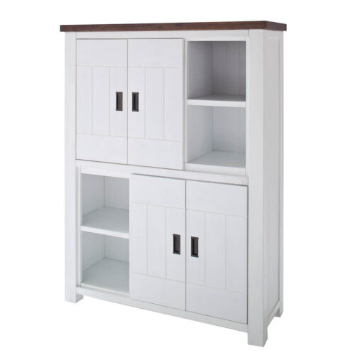 Highboard in Akazie massiv Weiß / Braun 125cm breit