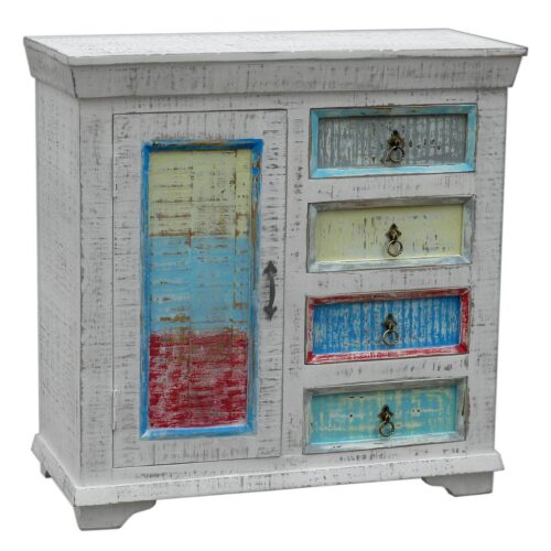 Kommode aus Massivholz Antik Weiß / Pastell