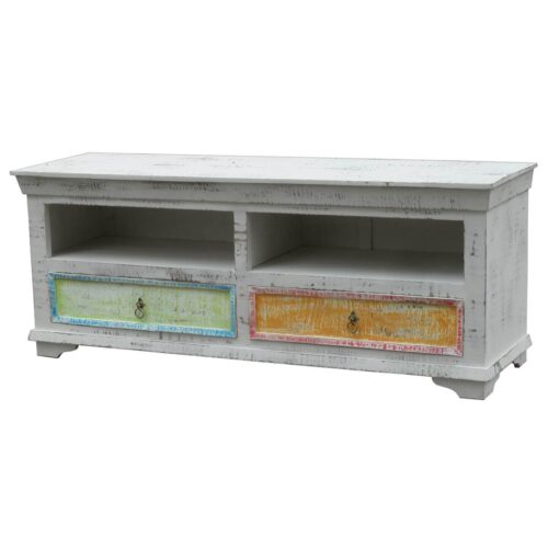 Lowboard aus Massivholz Antik Weiß / Pastell