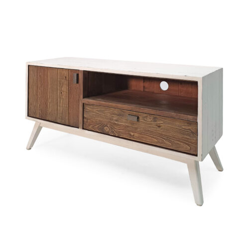 Lowboard Weiß Braun Massivholz 120 cm Breit