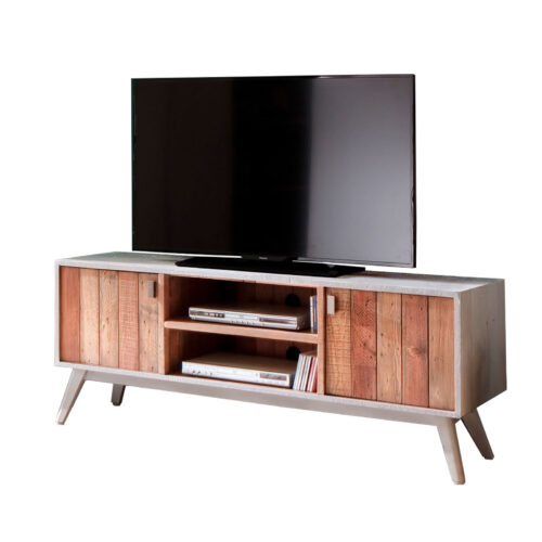 Lowboard Weiß Braun Massivholz 160 cm Breit