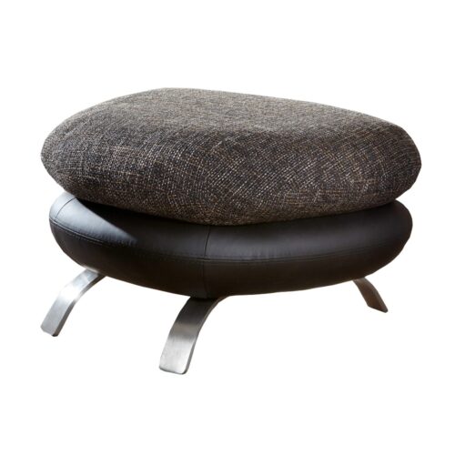 Hocker in schwarzem Kunstleder mit Webstoff