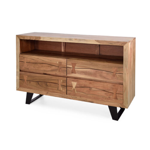 Sideboard Akazie Massivholz 147 x 45 x 90 cm mit Metallgestell