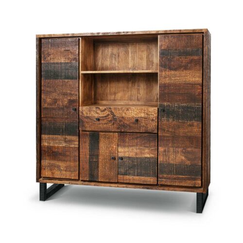 Highboard Kumasi aus Massivholz in Antik Braun 150 x 150 cm