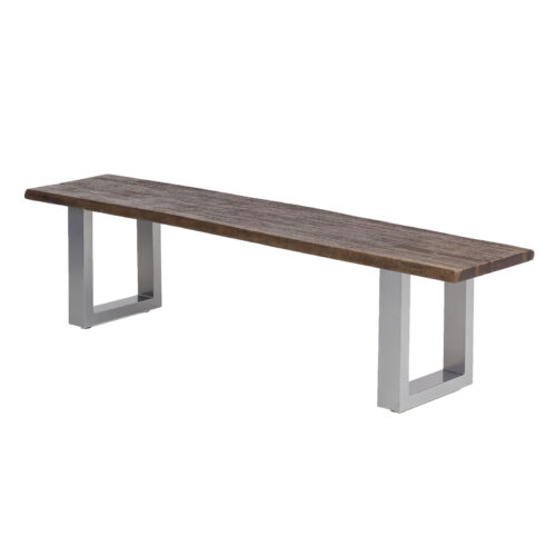 Sitzbank Byra mit Baumkante Massivholz Braun sandgestrahlt mit U Gestell in Grau