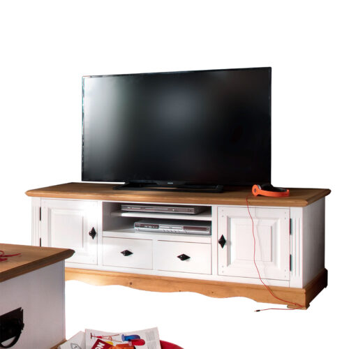 TV Lowboard Weiß Natur 160 cm Breit Pinie Massiv