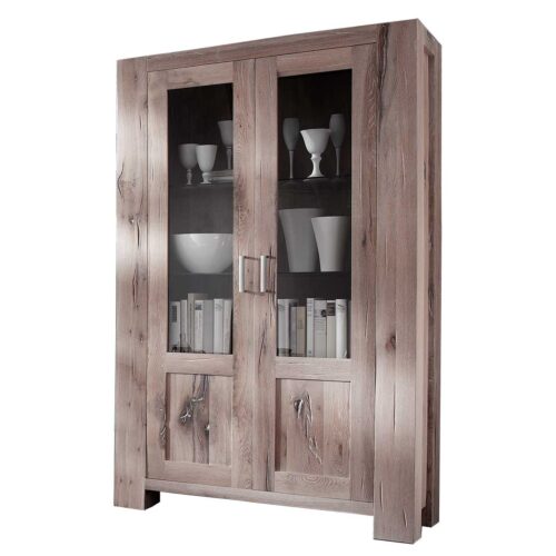 Vitrine in Eiche massiv weiß gekälkt