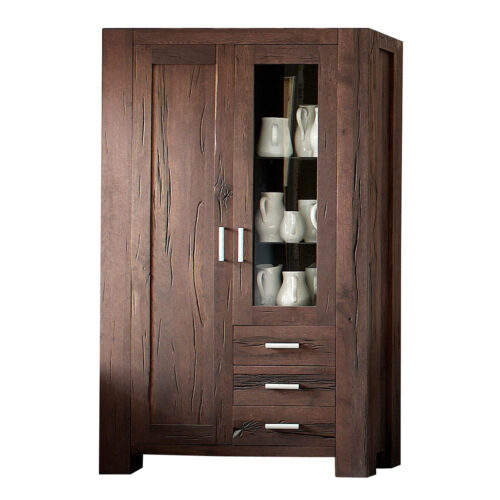 Vitrinenschrank in Eiche massiv verwittert antik