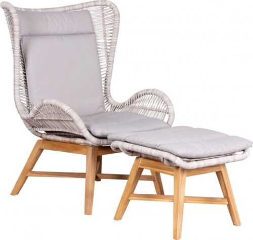 Ohrensessel und Hocker Luna Polyrattan Teak - KOMPLETTSET
