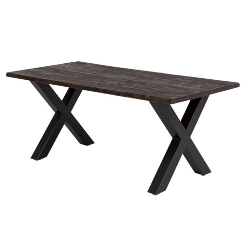 Esstisch Byra Braun Verwittert mit Baumkanten X-Gestell in Schwarz