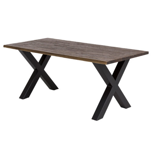 Esstisch Byra Braun mit Baumkanten X-Gestell in Schwarz