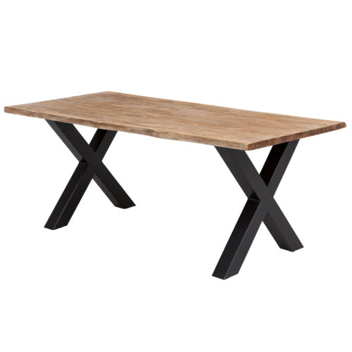 Esstisch Byra Hellbraun mit Baumkanten X-Gestell in Schwarz