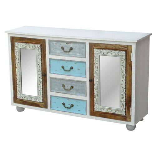 Sideboard aus Massivholz Weiß Antik / Pastell