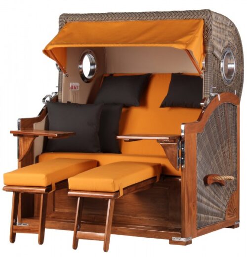 Strandkorb Westerland Mahagoni Bullauge PE grey Dessin 539