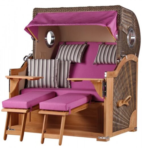 Strandkorb Westerland Teak Bullauge PE grey Dessin 538