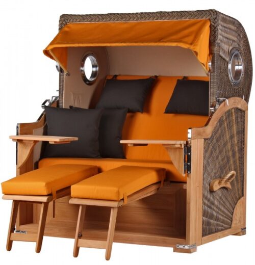 Strandkorb Westerland Teak Bullauge PE grey Dessin 539