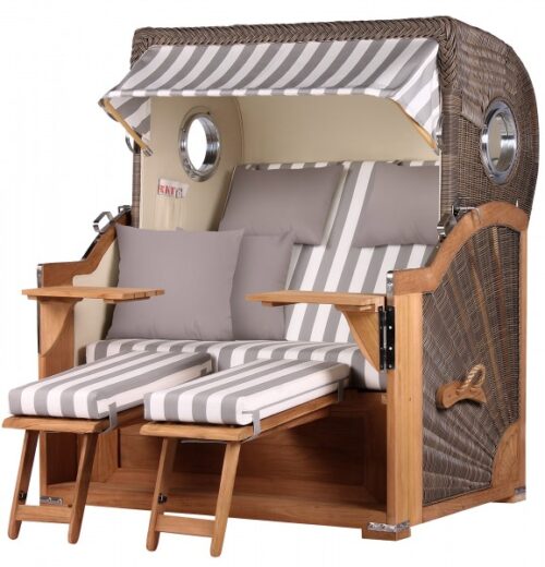 Strandkorb Westerland Teak Bullauge PE grey Dessin 513