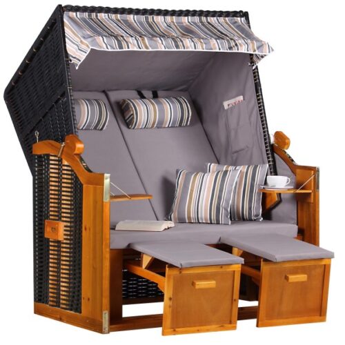 Strandkorb Baltic PE schwarz Dessin Uni Oliv Grau