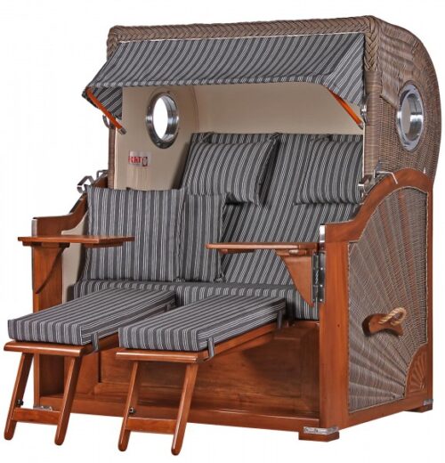 Strandkorb Westerland Mahagoni Bullauge PE grey Dessin 500-KOMPLETTSET