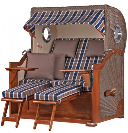 Strandkorb Westerland Mahagoni Bullauge PE grey Dessin 526