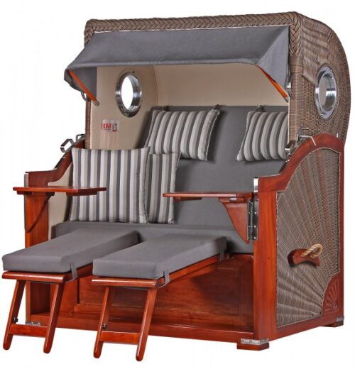 Strandkorb Westerland Mahagoni Bullauge PE grey Dessin 544