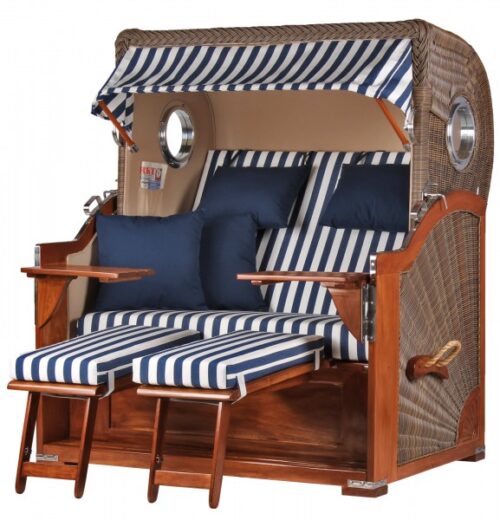 Strandkorb Westerland Mahagoni Bullauge PE grey Dessin 518