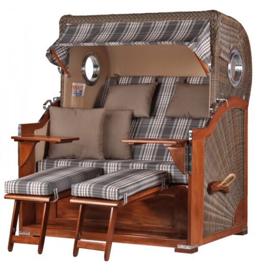 Strandkorb Westerland Mahagoni Bullauge PE grey Dessin 522