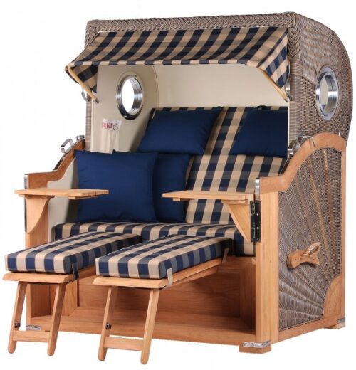 Strandkorb Westerland Teak Bullauge PE grey Dessin 507