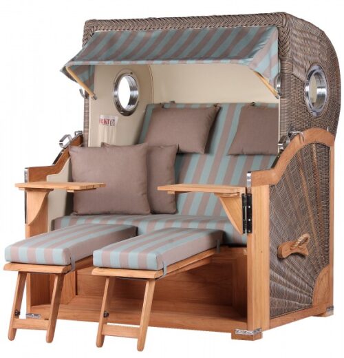 Strandkorb Westerland Teak Bullauge PE grey Dessin 520
