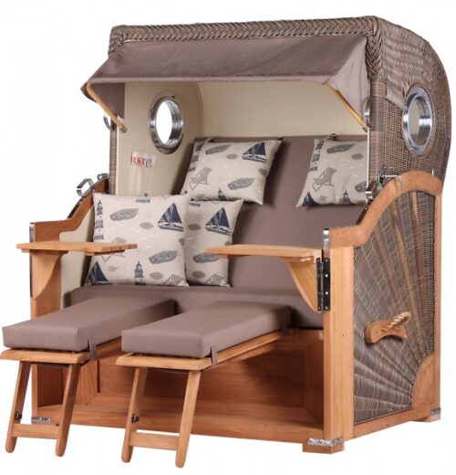 Strandkorb Westerland Teak Bullauge PE grey Dessin 540-KOMPLETTSET