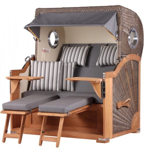 Strandkorb Westerland Teak Bullauge PE grey Dessin 544